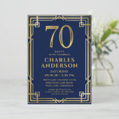 Invitation Marine Blue Gold 70th Birthday Photo (Debout devant)