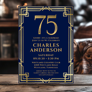 Invitation Marine Blue Gold 75e anniversaire Photo Surprise P