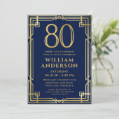Invitation Marine Blue Gold 80e anniversaire Photo Surprise P (Debout devant)