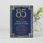 Invitation Marine Blue Gold 85th Birthday Photo (Debout devant)