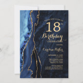 Invitation Marine Blue Gold Agate 18e anniversaire (Devant)