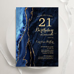 Invitation Marine Blue Gold Agate 21e anniversaire<br><div class="desc">Marine bleu et or agate 21e anniversaire invitation de fête. Elégant design moderne avec aquarelle bleu royal agate marbre arrière - plan,  fausse parties scintillant or et typographie script police. Carte invitation branchée parfaite pour une célébration anniversaire féminine élégante. Invitations Zazzle imprimées ou téléchargement instantané modèle imprimable numérique.</div>