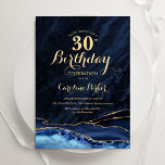 Invitation Marine Blue Gold Agate 30e anniversaire<br><div class="desc">Invitation à la fête du 30e anniversaire de la Marine bleu et or agate. Elégant design moderne avec aquarelle bleu royal agate marbre arrière - plan, fausse parties scintillant or et typographie script police. Carte invitation branchée parfaite pour une célébration anniversaire féminine élégante. Invitations Zazzle imprimées ou téléchargement instantané modèle...</div>