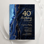 Invitation Marine Blue Gold Agate 40e anniversaire<br><div class="desc">Invitation à la fête du 40e anniversaire de l'agate bleu marine et or. Elégant design moderne avec aquarelle bleu royal agate marbre arrière - plan, fausse parties scintillant or et typographie script police. Carte invitation branchée parfaite pour une célébration anniversaire féminine élégante. Invitations Zazzle imprimées ou téléchargement instantané modèle imprimable...</div>