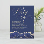 Invitation Marine Blue Gold Agate 40e fête d'anniversaire Qua (Debout devant)