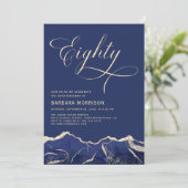 Invitation Marine Blue Gold Agate 80e Soixante-dix fête d'ann (Debout devant)