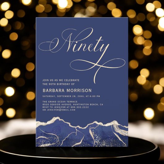 Invitation Marine Blue Gold Agate 90e 90e fête d'anniversaire