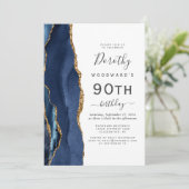 Invitation Marine Blue Gold Agate 90e fête d'anniversaire (Debout devant)