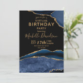 Invitation Marine Blue & Gold Agate Anniversaire virtuel (Debout devant)