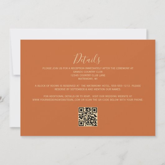 Invitation Marine Blue Gold Agate Burange Orange QR Code Mari (Dos)