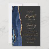 Invitation Marine Blue Gold Agate Dark QR Code Mariage (Devant)