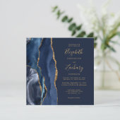 Invitation Marine Blue Gold Agate Élégant Mariage Carré (Debout devant)