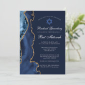 Invitation Marine Blue Gold Agate Élégante fête Bat mitzvah (Debout devant)