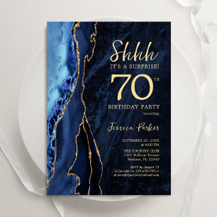 Invitation Marine Blue Gold Agate Surprise 70e anniversaire