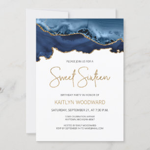 Invitation Marine Blue Gold Agate Sweet 16 Anniversaire fête