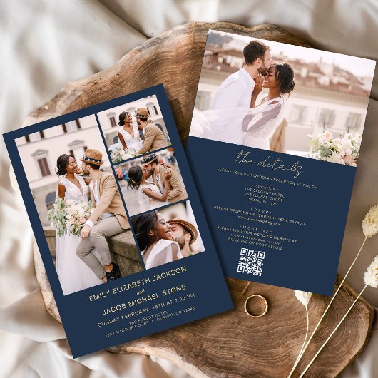 Invitation Marine Blue Gold All In One QR Code Mariage photo