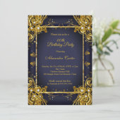 Invitation Marine Blue Gold Anniversaire Photo Diamond Gem (Debout devant)