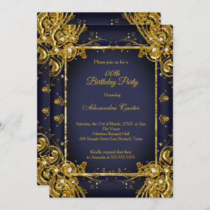 Invitation Marine Blue Gold Anniversaire Photo Diamond Gem