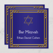 Invitation Marine Blue Gold Bar Mitzvah (Devant / Derrière)