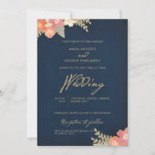 Invitation Marine Blue Gold Blush Peach Mariage Invi (Devant)