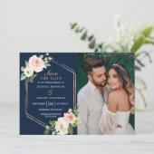 Invitation Marine Blue Gold Blush Wedding Enregistrer La Cart (Debout devant)