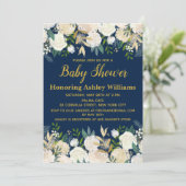Invitation Marine Blue Gold Boho Baby shower de verdure botan (Debout devant)