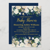 Invitation Marine Blue Gold Boho Baby shower de verdure botan (Devant / Derrière)