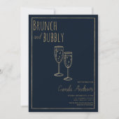 Invitation Marine Blue Gold Brunch et Bubbly Fête des mariées (Devant)