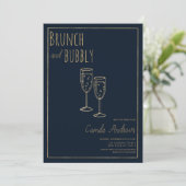 Invitation Marine Blue Gold Brunch et Bubbly Fête des mariées (Debout devant)