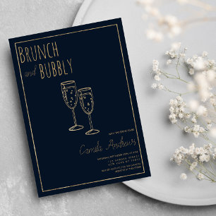 Invitation Marine Blue Gold Brunch et Bubbly Fête des mariées