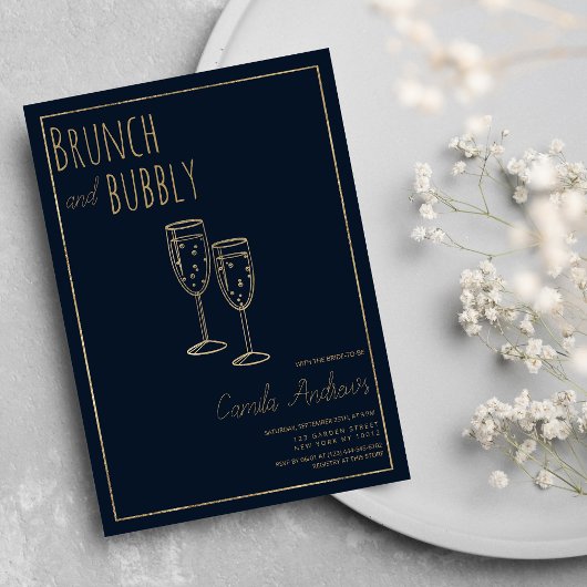 Invitation Marine Blue Gold Brunch et Bubbly Fête des mariées