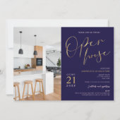 Invitation Marine Blue & Gold Business Logo Open House Photo (Devant)