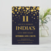 Invitation Marine Blue & Gold Confetti 11e anniversaire Invit (Debout devant)