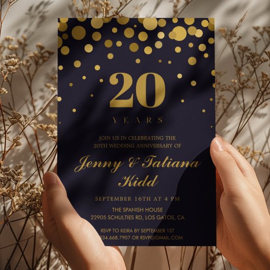 Invitation Marine Blue & Gold Confetti 20e anniversaire maria