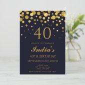 Invitation Marine Blue & Gold Confetti 40e fête d'anniversair (Debout devant)