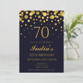 Invitation Marine Blue & Gold Confetti 70e fête d'anniversair (Debout devant)
