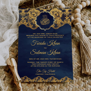 Invitation Marine Blue Gold Dentelle d'or islamique Mariage m