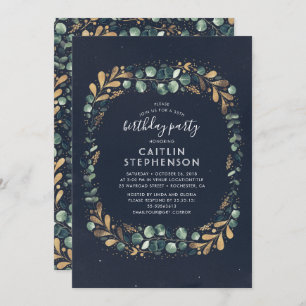 Invitation Marine Blue Gold et Green Vintage fête d'anniversa