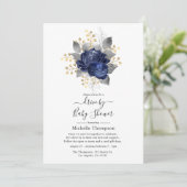 Invitation Marine Blue, Gold et Silver Floral Drive par douch (Debout devant)