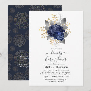 Invitation Marine Blue, Gold et Silver Floral Drive par douch