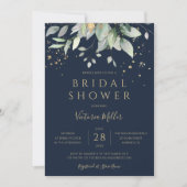 Invitation Marine Blue Gold Eucalyptus Fête des mariées verte (Devant)