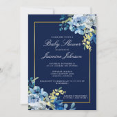 Invitation Marine Blue Gold Floral Élégant Baby shower (Devant)