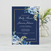 Invitation Marine Blue Gold Floral Élégant Baby shower (Debout devant)