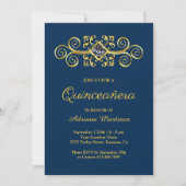 Invitation Marine Blue Gold Flourissant Diamond Quinceanera (Devant)