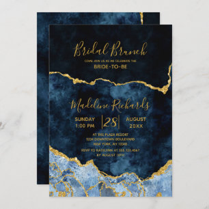 Invitation Marine Blue Gold Foil Agate Bridal Brunch Invitati