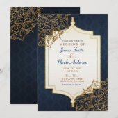 Invitation Marine Blue & Gold Marocain Mariage des nuits arab (Devant / Derrière)