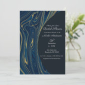Invitation Marine Blue & Gold Modern Glam Marbre Fête des mar (Debout devant)