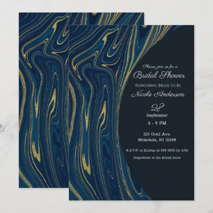 Invitation Marine Blue & Gold Modern Glam Marbre Fête des mar