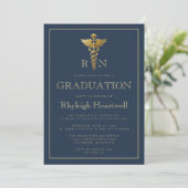 Invitation Marine Blue Gold Nurse RN Graduation Party (Debout devant)