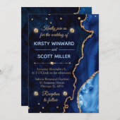 Invitation Marine Blue & Gold Parties scintillant Agate et ma (Devant / Derrière)
